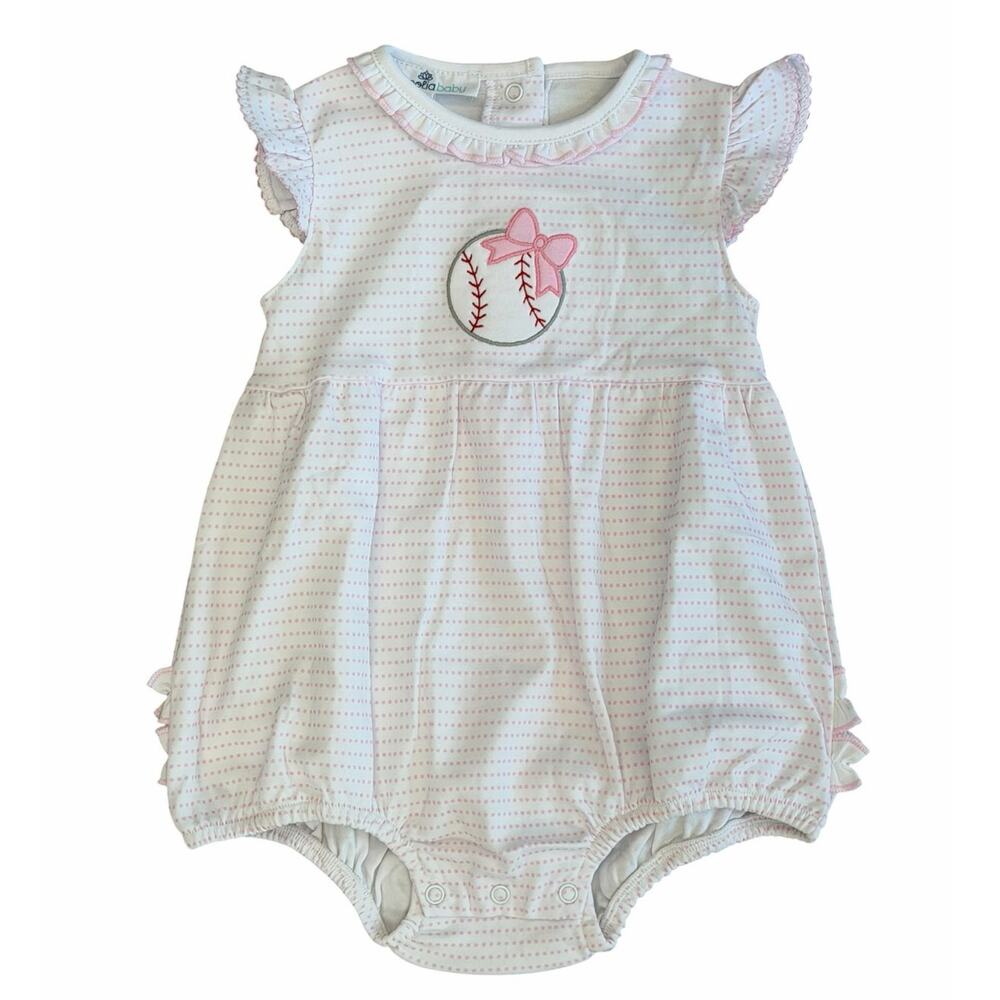 Magnolia Baby Girls Baseball Ruffle Bubble 9m NWOT